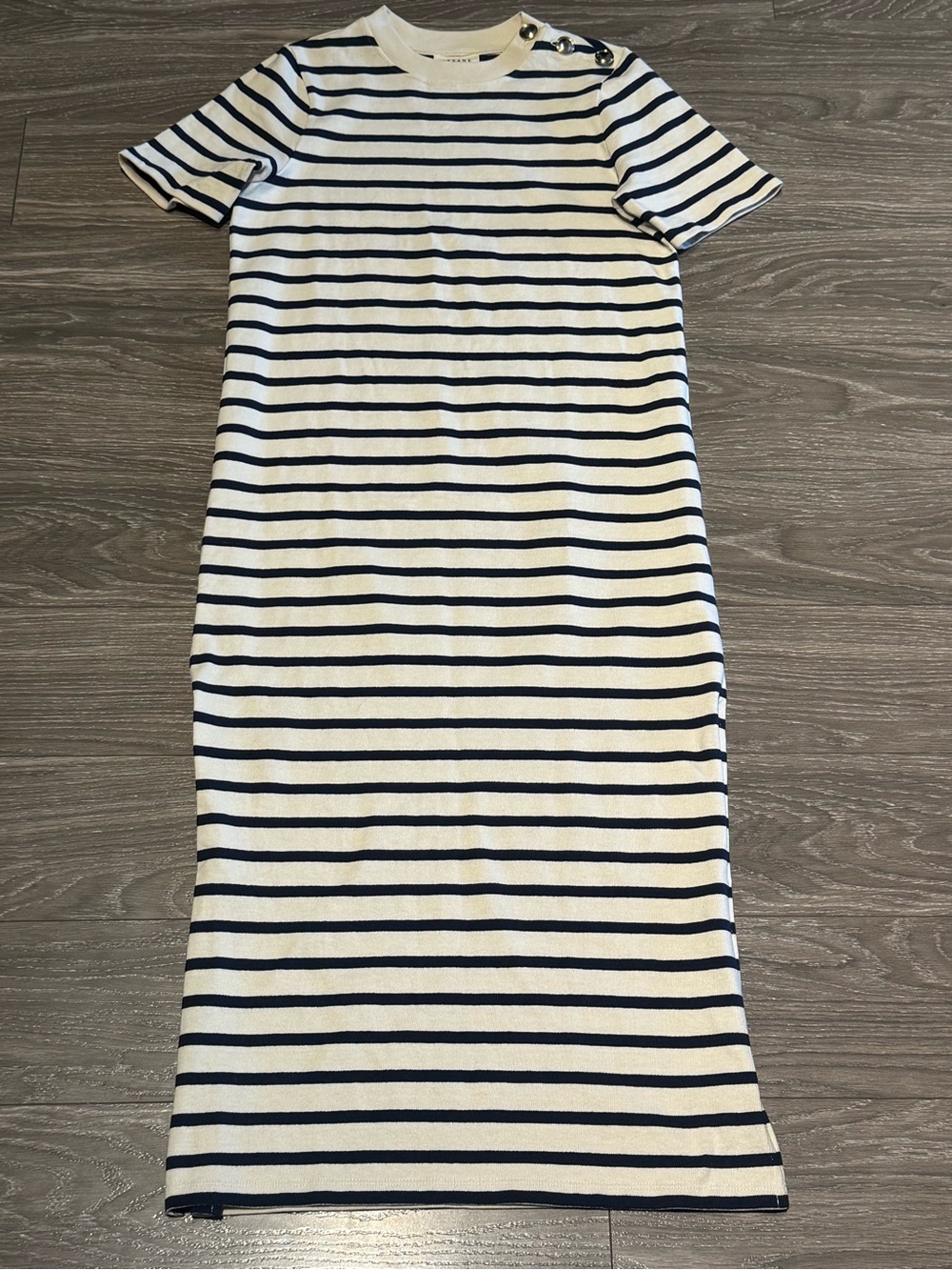 Sezane EMY Navy and White Striped Midi Knit Dress XS
